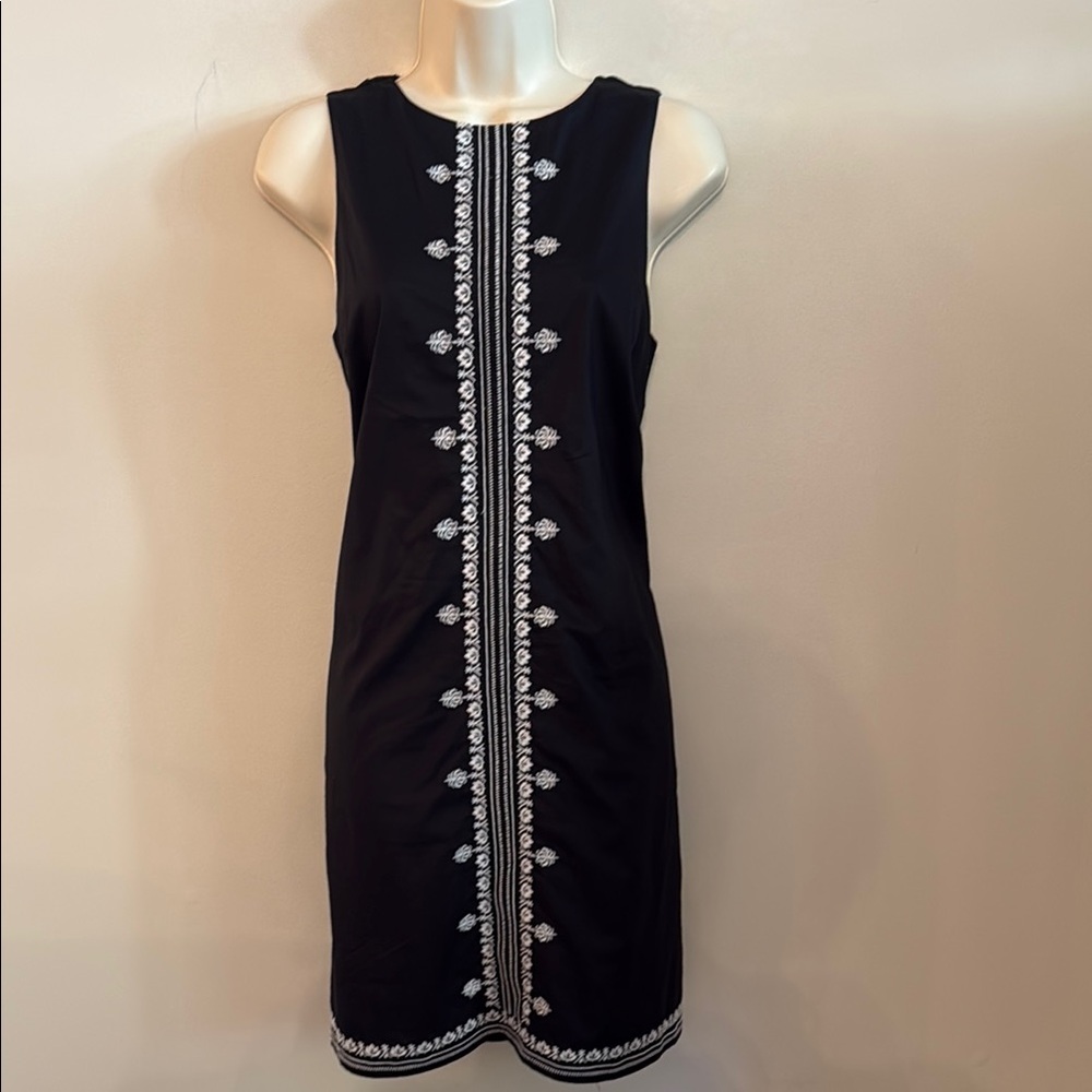 Loft Black Embroidered Sheath Sun Dress - Classic Sleeveless